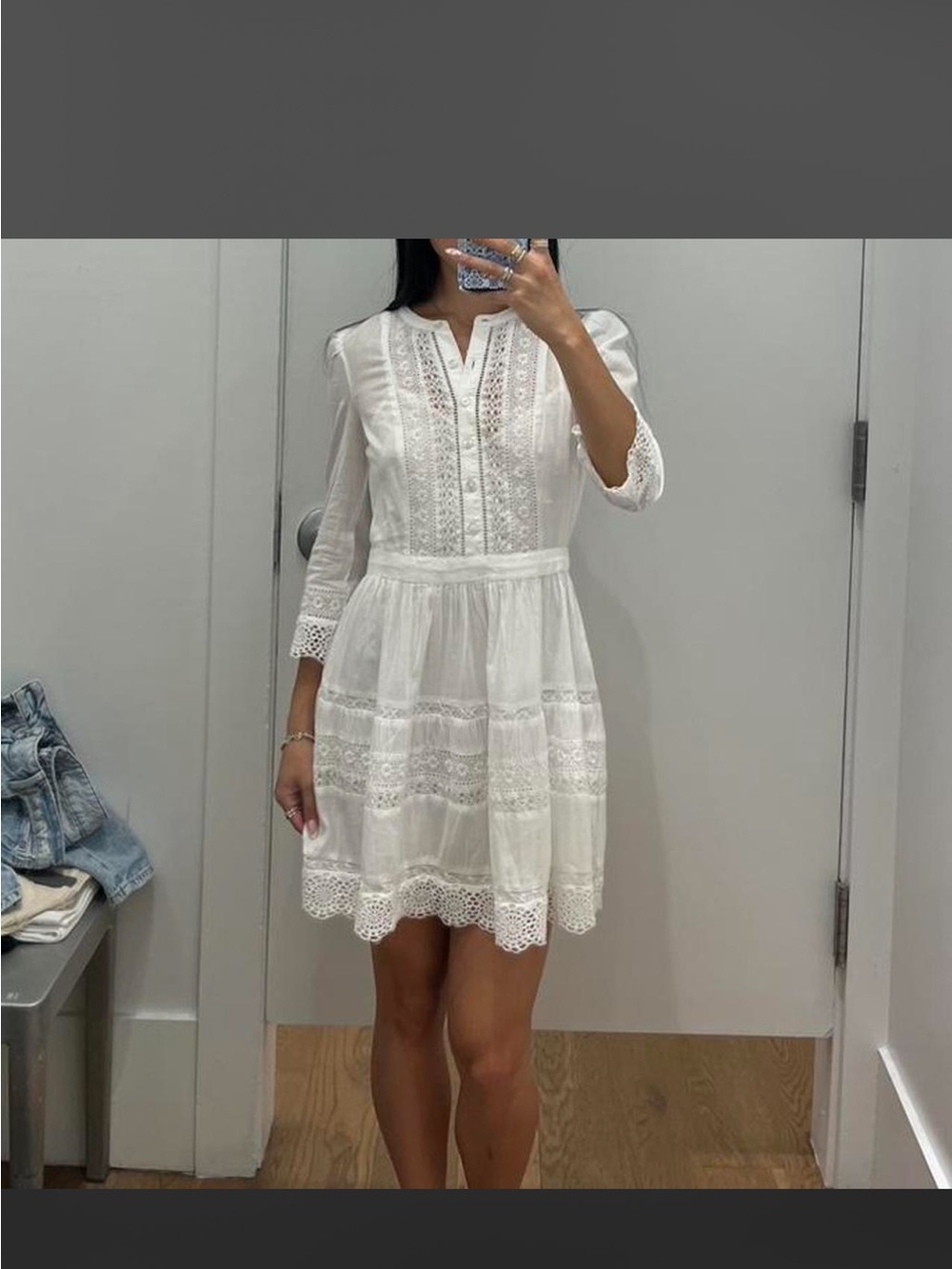 White Lace Trim Tiered Mini Dress size XL